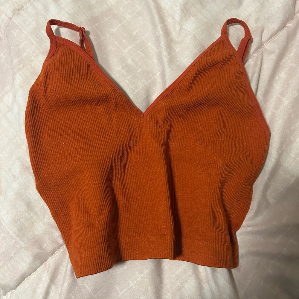 Orange Ribbed Knit Women's Top